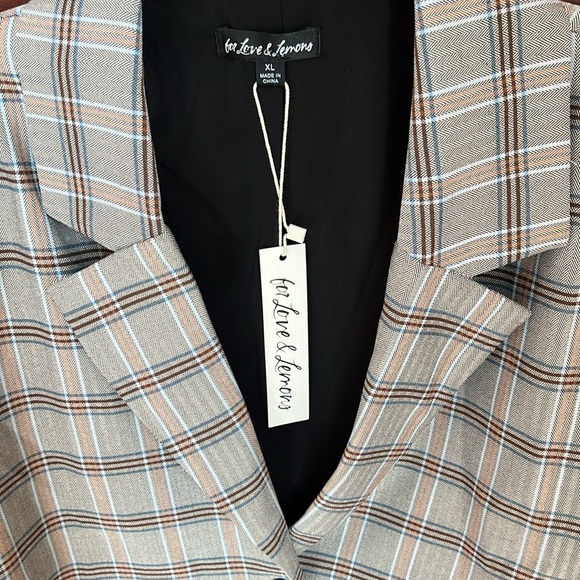 For Love and Lemons Kym Crop Blazer Grey Plaid NWT - Picture 9 of 13